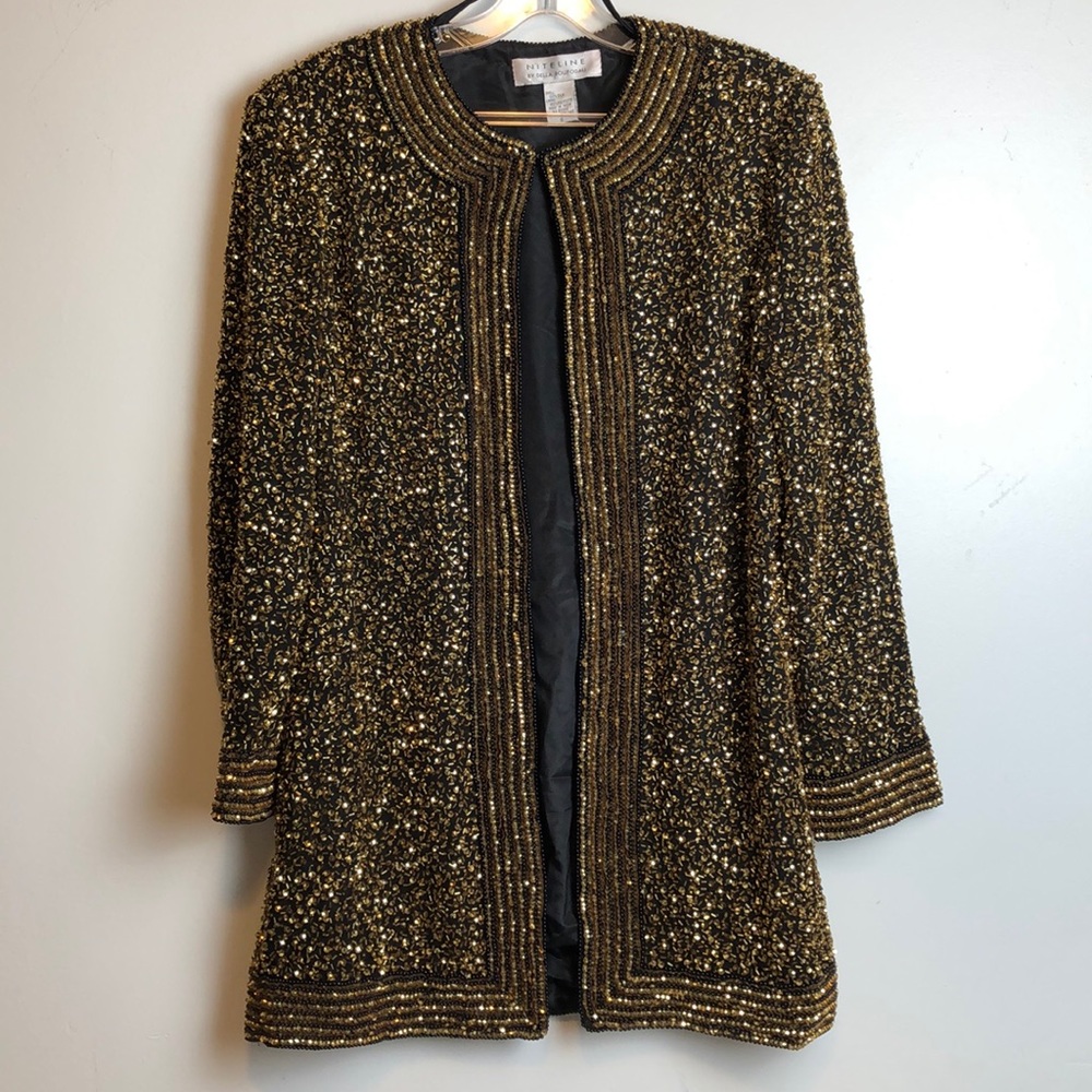 Amazing beaded Della Roufogali gold jacket niteline sequin xl trophy vintage